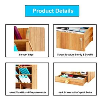 Wellerly Wooden Pen Organizer, Desk Organizer with Drawer & Cute Phone Holder - 12 Compartments - Multi-Functional DIY Desktop Pencil Holder Organization- Easy Assembly - Home Office School Supply