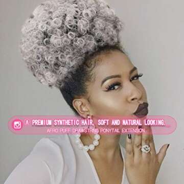rosmile Afro Puff Drawstring Ponytail Extension for Black Women, Premium Ombre Gray #1BT0906 80 Gram...
