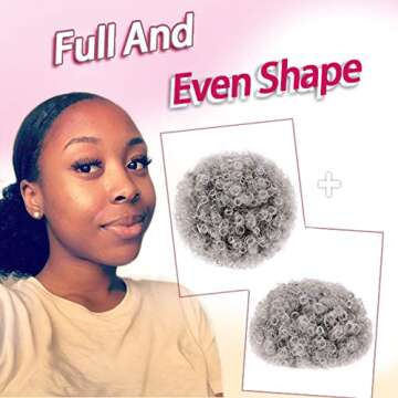 rosmile Afro Puff Drawstring Ponytail Extension for Black Women, Premium Ombre Gray #1BT0906 80 Gram Short Synthetic Afro Puff Ponytail for Natural Hair, Clip On Kinky Drawstring Curly Ponytail Bun