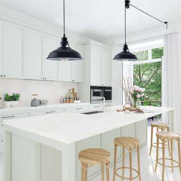 Plug in Pendant Light Industrial Pulley Pendant Lamp E26 Vintage Hanging Light Fixture With 16.4ft Cord On/Off Switch For Pool Table,Houseplant Grow lights,Kitchen Island,Sink 2 Pack Black