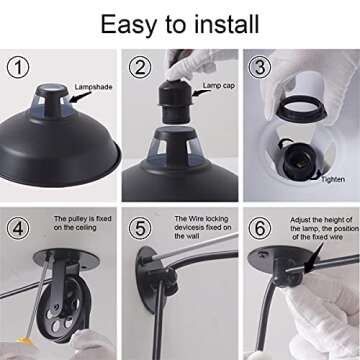 Plug in Pendant Light Industrial Pulley Pendant Lamp E26 Vintage Hanging Light Fixture With 16.4ft Cord On/Off Switch For Pool Table,Houseplant Grow lights,Kitchen Island,Sink 2 Pack Black