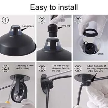 Plug in Pendant Light Industrial Pulley Pendant Lamp E26 Vintage Hanging Light Fixture With 16.4ft Cord On/Off Switch For Pool Table,Houseplant Grow lights,Kitchen Island,Sink 2 Pack Black