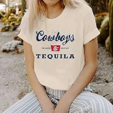 Cowboy and Tequila Shirt Women Cowgirl Shirts Country Concert Western Cowboy Rodeo Graphic Short Sleeve Tops T-Shirt