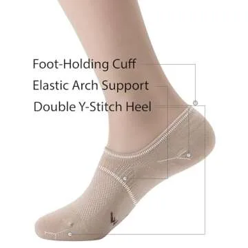 Pro Mountain Seamless No Show Socks Women Size S Beige 6 Pack Liner Thin Cotton Footies Casual Sneakers Non Slip Loafer Flats US Shoe 6-8