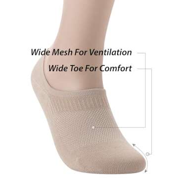 Pro Mountain Seamless No Show Socks Women Size S Beige 6 Pack Liner Thin Cotton Footies Casual Sneakers Non Slip Loafer Flats US Shoe 6-8