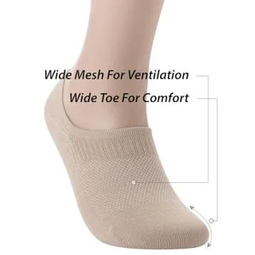 Pro Mountain Seamless No Show Socks Women Size S Beige 6 Pack Liner Thin Cotton Footies Casual Sneakers Non Slip Loafer Flats US Shoe 6-8
