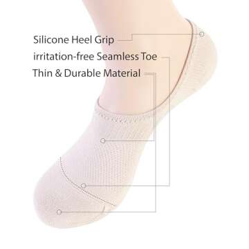 Pro Mountain Seamless No Show Socks Women Size S Beige 6 Pack Liner Thin Cotton Footies Casual Sneakers Non Slip Loafer Flats US Shoe 6-8
