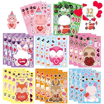 Valentine's Stickers for Kids - 32 Large Sticker Sheets for Creative Crafts and School Activities