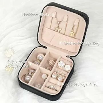 MFXIP Travel Jewelry Case Small Jewelry Box Jewelry Organizer Storage Case Portable PU Leather Mini ...