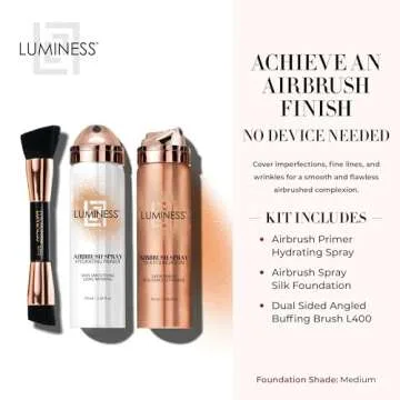LUMINESS Airbrush Spray Silk Foundation Starter Kit - Medium - Flawless Complexion, Hydrating Primer...