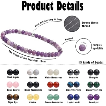 BONNY BOXX 4mm Natural Stretch Purple Lepidolite Bracelet for Unisex, Handmade Elastic Healing Cryst...