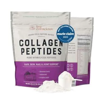 Live Conscious Collagen Peptides Powder - Hair, Skin, Nail, and Joint Support - Type I & III Collagen - Naturally-Sourced Hydrolyzed Protein - 16oz (2-Pack)
