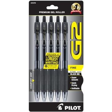 Pilot G2 Premium Gel Roller Pens - Smooth Writing & Versatile Colors, Pack of 5