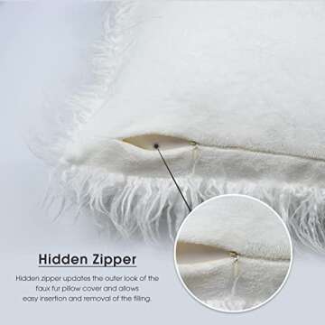 David's Home Faux Fur Lumbar Pillowcase, 1-Packed, Decorative Fluffy Throw Pillow Cover 12 x 20 Inches, Luxury Rectangular Cushion Cover for Bed Couch Sofa Living Room, White