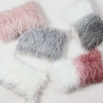 David's Home Faux Fur Lumbar Pillowcase, 1-Packed, Decorative Fluffy Throw Pillow Cover 12 x 20 Inches, Luxury Rectangular Cushion Cover for Bed Couch Sofa Living Room, White