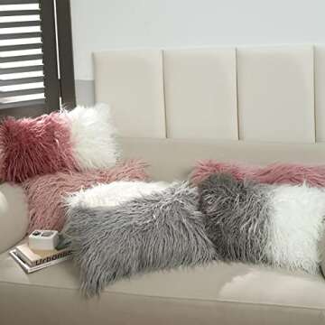 David's Home Faux Fur Lumbar Pillowcase, 1-Packed, Decorative Fluffy Throw Pillow Cover 12 x 20 Inches, Luxury Rectangular Cushion Cover for Bed Couch Sofa Living Room, White