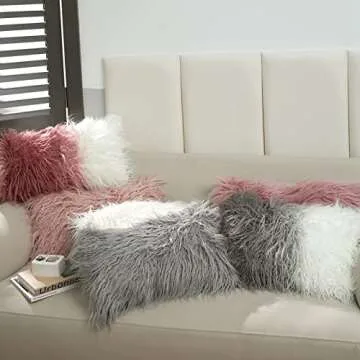 David's Home Faux Fur Lumbar Pillowcase, 1-Packed, Decorative Fluffy Throw Pillow Cover 12 x 20 Inches, Luxury Rectangular Cushion Cover for Bed Couch Sofa Living Room, White