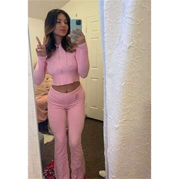 Yuemengxuan Women 2 Piece Floral Sets Y2k Long Sleeve Crop Tops Skinny Tee Shirt High Waist Shorts Outfits Loungewear (Long Pink, S)