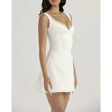 Elegant Ruched White Mini Dress Square Neck Low Cut