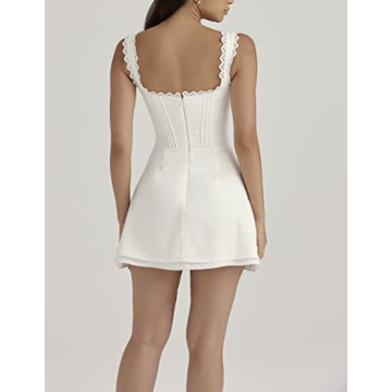 Elegant Ruched White Mini Dress Square Neck Low Cut
