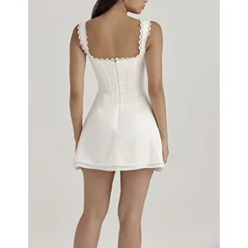 Elegant Ruched White Mini Dress Square Neck Low Cut