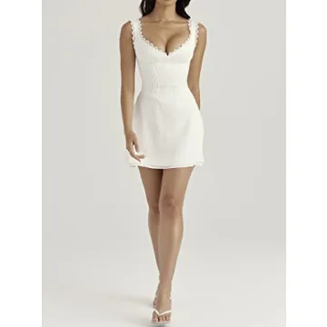 Elegant Ruched White Mini Dress Square Neck Low Cut