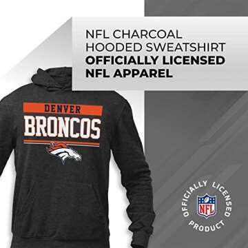 Team Fan Apparel NFL Adult Gameday Charcoal Hooded Sweatshirt - Cotton & Polyester - Stay Warm & Represent Your Team in Style (Denver Broncos - Charcoal, Large)