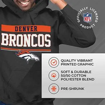 Team Fan Apparel NFL Adult Gameday Charcoal Hooded Sweatshirt - Cotton & Polyester - Stay Warm & Represent Your Team in Style (Denver Broncos - Charcoal, Large)