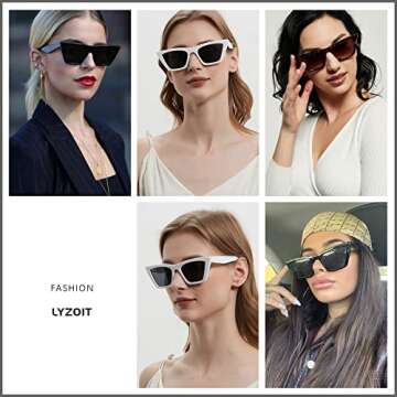 LYZOIT Cat Eye Sunglasses Women 2 Pack Square Cateye Frames Fashion Vintage Classic Retro Sun Glasses Cool Trendy Shades Black Tortoise