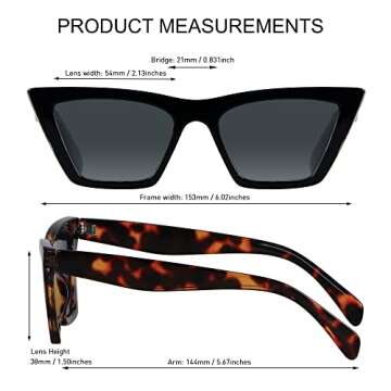 LYZOIT Cat Eye Sunglasses Women 2 Pack Square Cateye Frames Fashion Vintage Classic Retro Sun Glasses Cool Trendy Shades Black Tortoise