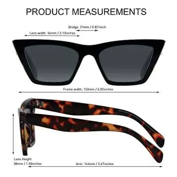 LYZOIT Cat Eye Sunglasses Women 2 Pack Square Cateye Frames Fashion Vintage Classic Retro Sun Glasses Cool Trendy Shades Black Tortoise