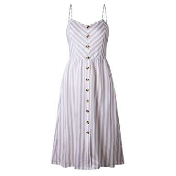 Angashion Women's Dresses-Summer Floral Bohemian Spaghetti Strap Button Down Swing Midi Dress 0895 Light Coffee L