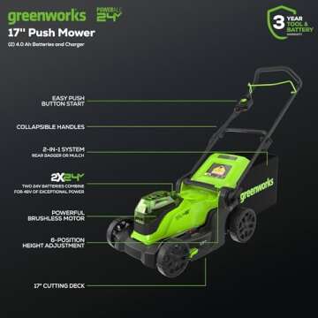 Greenworks 48V (2 x 24V) 17" Brushless Cordless (Push) Lawn Mower, (2) 4.0Ah Batteries and Dual Port...