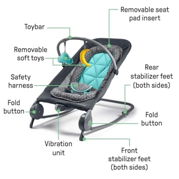 Summer Infant 2-in-1 Bouncer & Rocker Duo (Gray and Teal) Convenient and Portable Rocker and Bouncer for Babies Includes Soft Toys and Soothing Vibrations
