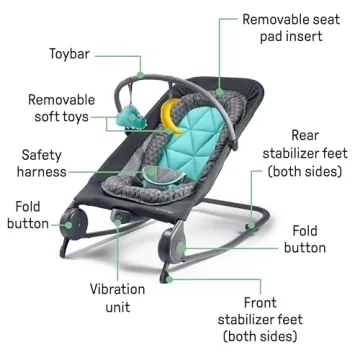 Summer Infant 2-in-1 Bouncer & Rocker Duo (Gray and Teal) Convenient and Portable Rocker and Bouncer for Babies Includes Soft Toys and Soothing Vibrations