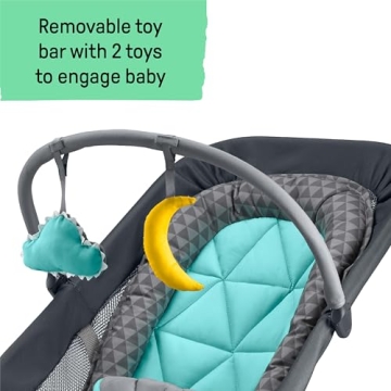 Summer Infant 2-in-1 Bouncer & Rocker Duo (Gray and Teal) Convenient and Portable Rocker and Bouncer for Babies Includes Soft Toys and Soothing Vibrations