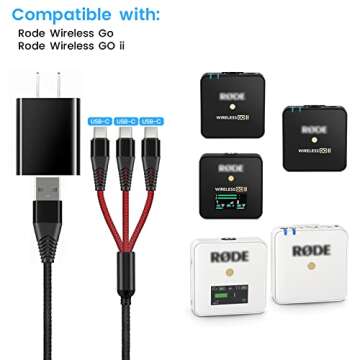 USB C Charging Cable for Rode Wireless Go 2 / ii Microphone System, 3-in-1 Type-C 3A Charger Cord with 18W Fast-Charge Power Adapter, 4ft Long