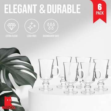 Red Co. Original Footed Clear Glass Irish Coffee Mug, Set of 6-7.75 Ounce