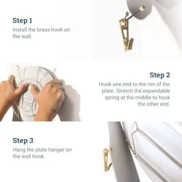 3 Pcs 7-10” Stainless Steel Plate Hangers for Decorative Plates, Includes 3 Pieces Brass Hook with Nails for Hanging