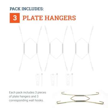 3 Pcs 7-10” Stainless Steel Plate Hangers for Decorative Plates, Includes 3 Pieces Brass Hook with Nails for Hanging