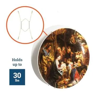 3 Pcs 7-10” Stainless Steel Plate Hangers for Decorative Plates, Includes 3 Pieces Brass Hook with Nails for Hanging