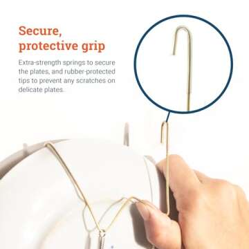 3 Pcs 7-10” Stainless Steel Plate Hangers for Decorative Plates, Includes 3 Pieces Brass Hook with Nails for Hanging