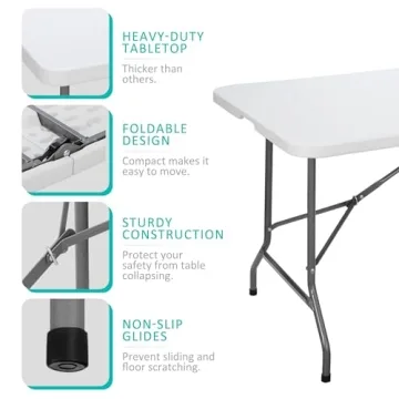 Heavy Duty 6FT Folding Table for Indoor Outdoor Use