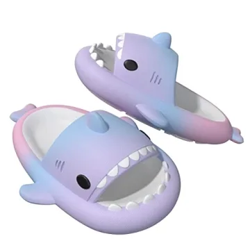ChayChax Boys Girl Cloud Shark Slides Non-Slip Novelty Open Toe Sandals Extremely Comfy Cushioned Thick Sole Cute Cartoon Shower Slippers Indoor & Outdoor,Rainbow,8-9 Little Kid