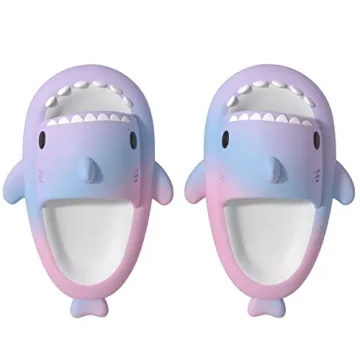 ChayChax Boys Girl Cloud Shark Slides Non-Slip Novelty Open Toe Sandals Extremely Comfy Cushioned Thick Sole Cute Cartoon Shower Slippers Indoor & Outdoor,Rainbow,8-9 Little Kid