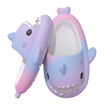 ChayChax Boys Girl Cloud Shark Slides Non-Slip Novelty Open Toe Sandals Extremely Comfy Cushioned Thick Sole Cute Cartoon Shower Slippers Indoor & Outdoor,Rainbow,8-9 Little Kid