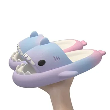 ChayChax Boys Girl Cloud Shark Slides Non-Slip Novelty Open Toe Sandals Extremely Comfy Cushioned Thick Sole Cute Cartoon Shower Slippers Indoor & Outdoor,Rainbow,8-9 Little Kid