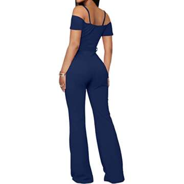 Women's Jumpsuit Elegant Sexy V Neck off Shoulder High Waisted Flared Pants Casual Rompers Party Clu...