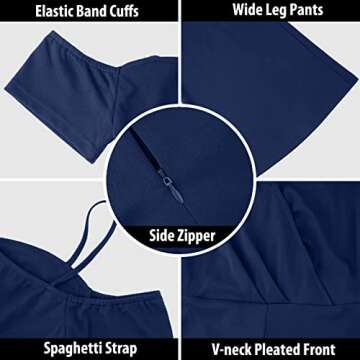 Women's Jumpsuit Elegant Sexy V Neck off Shoulder High Waisted Flared Pants Casual Rompers Party Clubwear with Belt 2#Dark Blue L