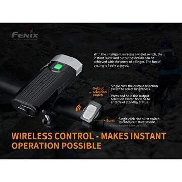 Fenix BC30 v2.0 Bicycle Light, 2200 Lumen Dual Beam with Wireless Remote and LumenTac Organizer (Batteries Not Included)